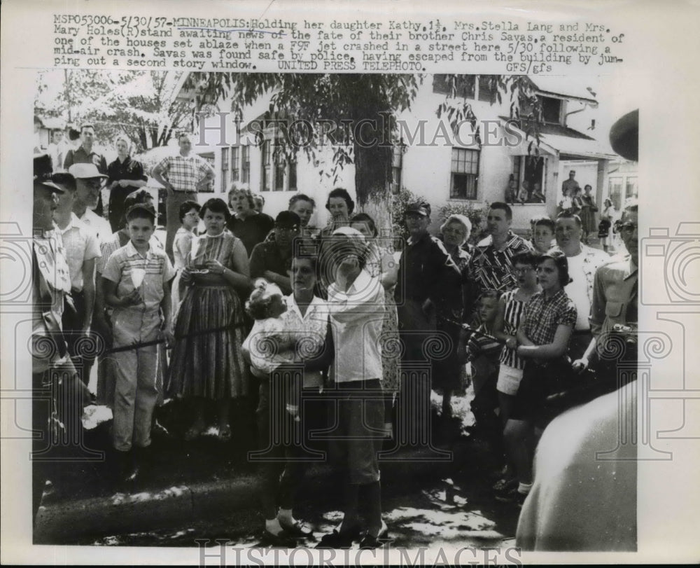 1957 Press Photo Chris Savas family awaiting after F9F jet crash in their house - Historic Images