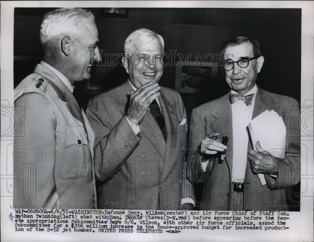 1955 Press Photo C.E. Wilson,Defense Sec.with Air Force Gen.Nathan Twinning-Historic Images