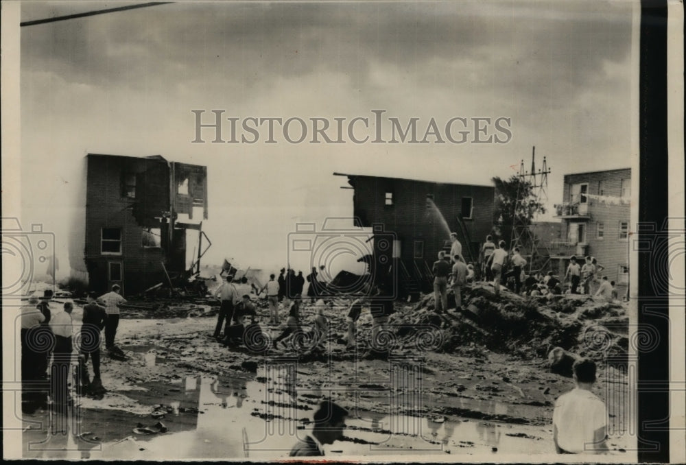 1956 Housing development severely damaged by gas line explosion-Historic Images