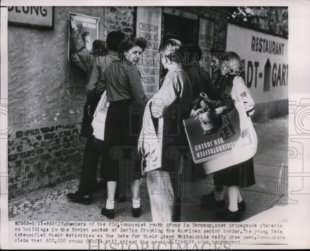 1960 Members of PJD Communist Youth Group post propaganda posters-Historic Images