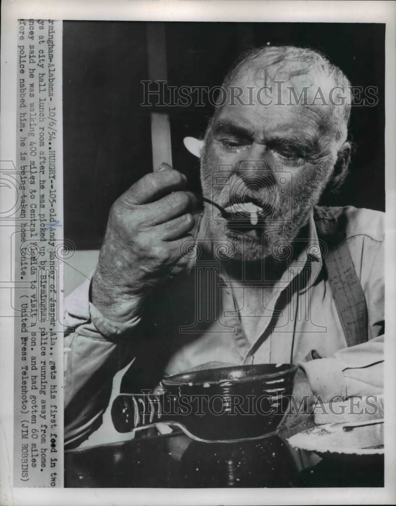 1954 Press Photo 105 Year Old Man Andy Mancey After Running Away from Home - Historic Images