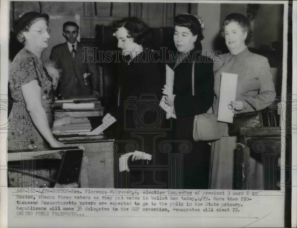 1952 Press Photo Election inspector Florence Craven watches voters - nef02726 - Historic Images