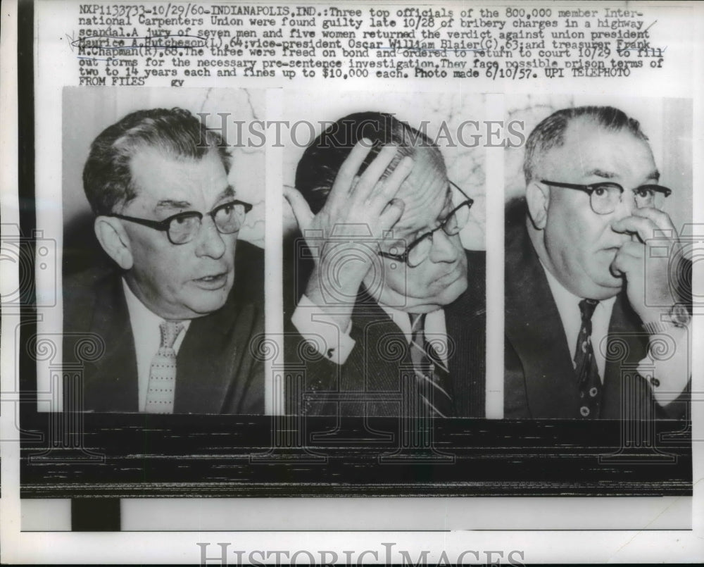 1957 Press Photo Union official Maurice Hutcheson found guilty - nef04315 - Historic Images