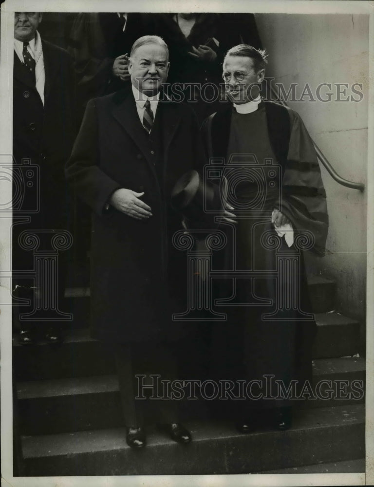 1933 Press Photo President Herbert Hoover, Pastor Joseph R. Sizoo at D.C. Church - Historic Images