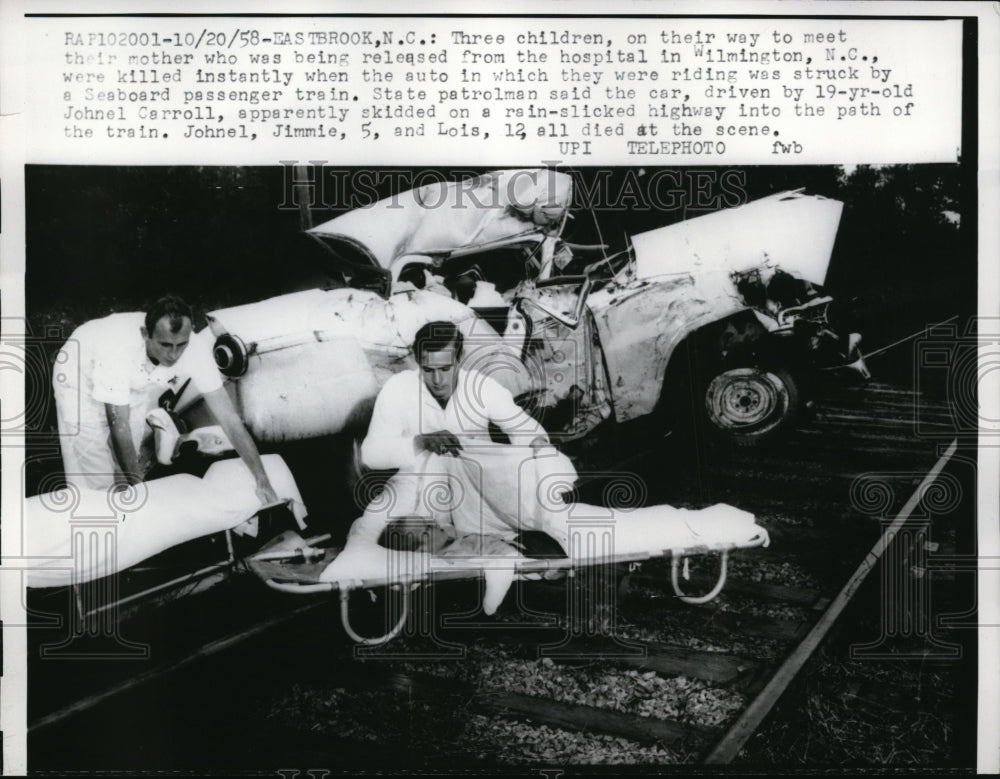 1958 Press Photo Three Children Killed when Car was Struck by Train, N Carolina - Historic Images