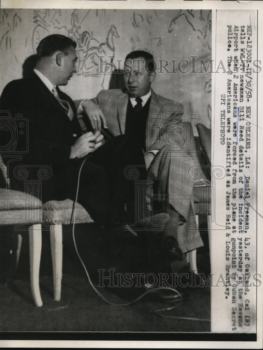 1958 Press Photo Two Americans Forced From Plane At Gunpoint by Cuban Police - Historic Images