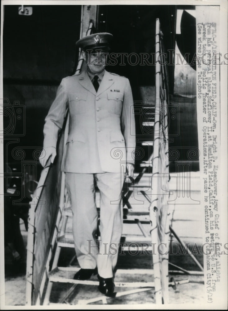 1949 Eisenhower Alights From Personal Plane From Three Week Tour - Historic Images