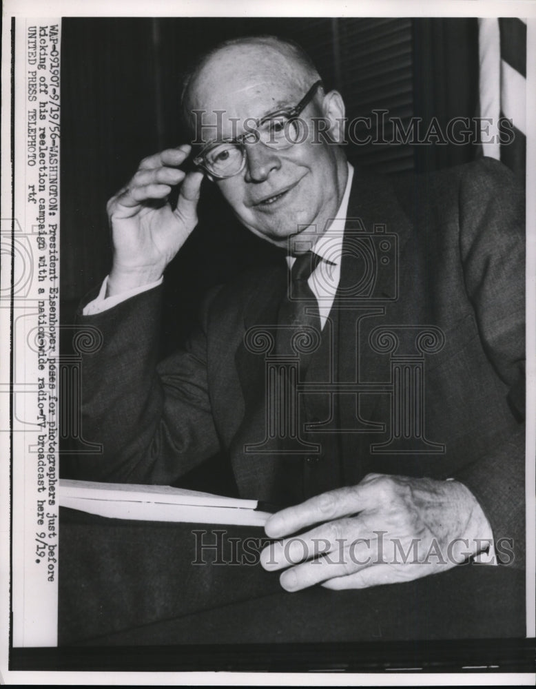 1956 Press Photo Eisenhower kicks off reelection with a radio-TV broadcast - Historic Images