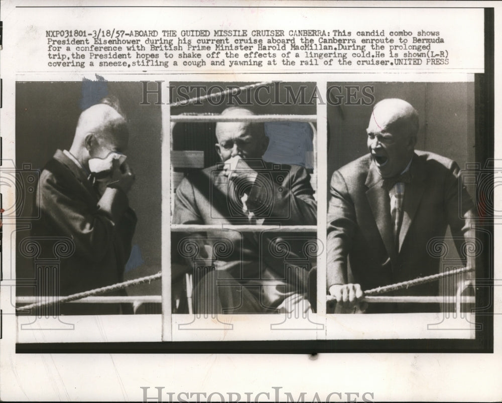 1957 Press Photo Pres Eisenhower During Cruise Aboard Canberra En Route Bermuda-Historic Images