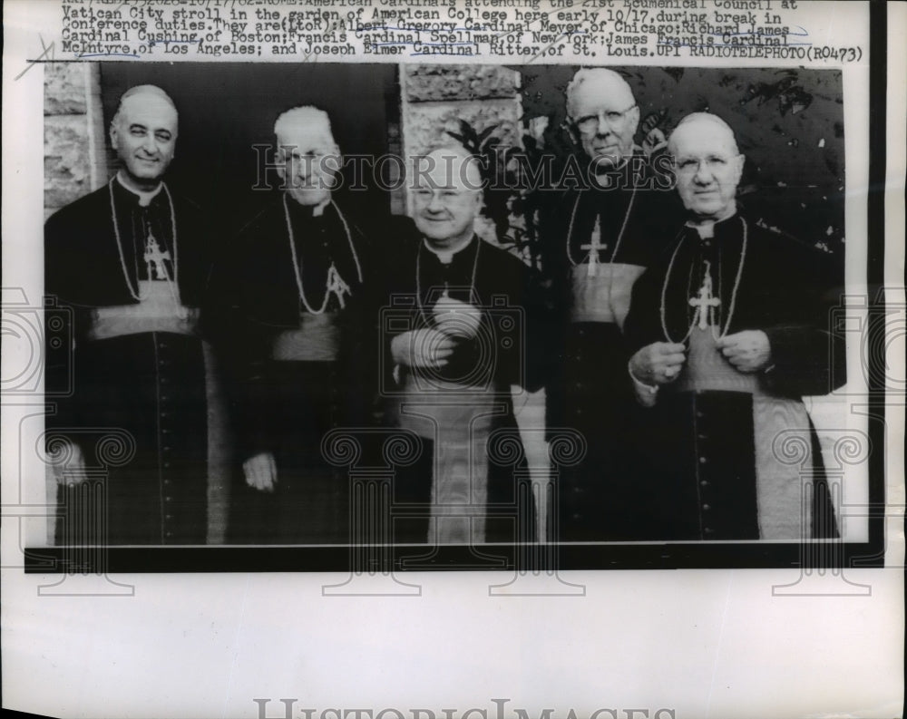 1962 Press Photo Francis Cardinal Spellman at Garden of American College - Historic Images