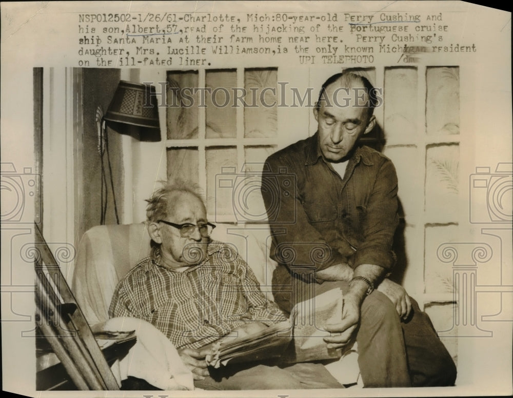 1961 Press Photo Perry Cushing and son Albert family of Hijack Portuguese Cruise - Historic Images