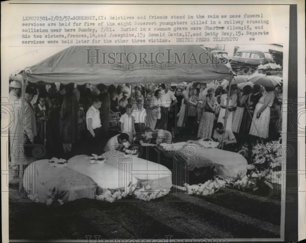 1957 Press Photo Funeral of Eight Somerset Youngster killed in Railway crossing - Historic Images