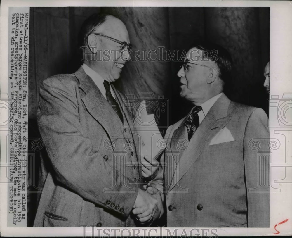 1951 Press Photo Sen Taft Greets J. Ferguson The Man He Easily Beat To Win - Historic Images