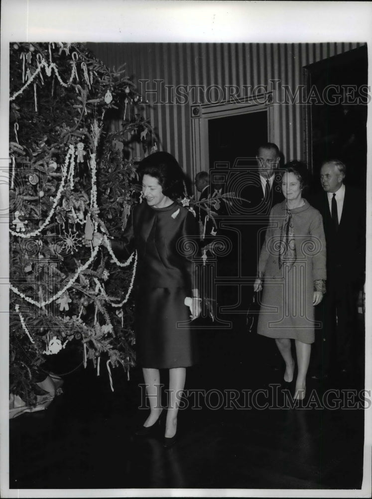 1965 President &amp; First Lady Johnson Showing Off Christmas Tree - Historic Images