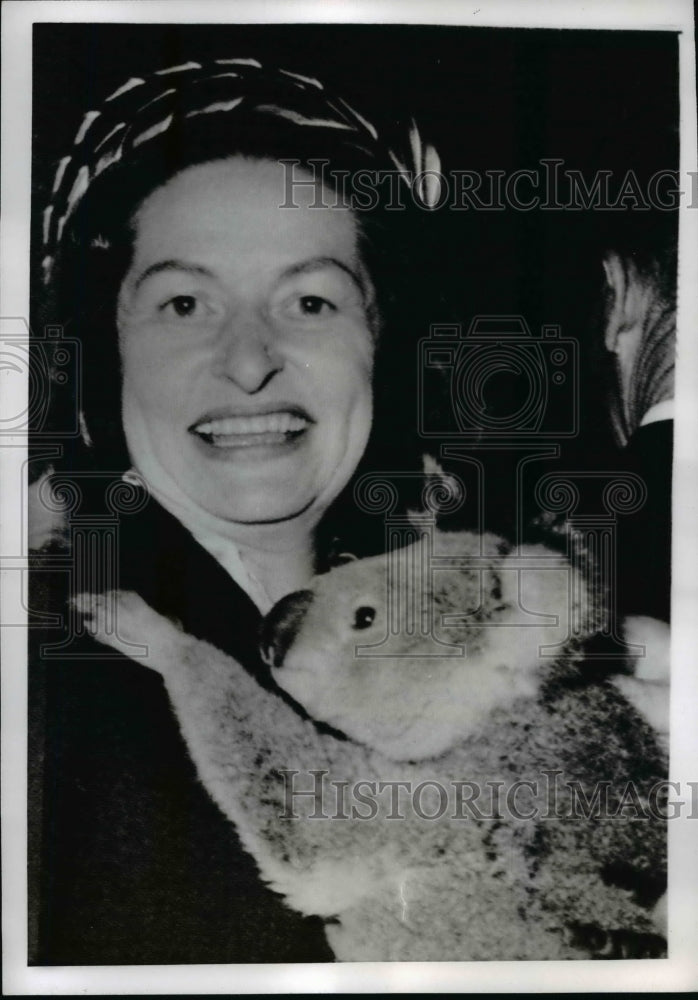 1966 Mrs Johnson Hugs Koala Bear On Her Arrival in Brisbane - Historic Images