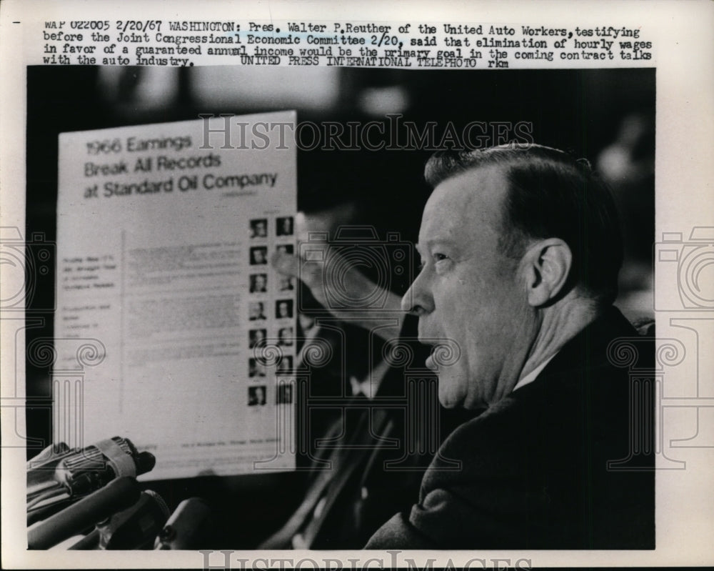 1967 Press Photo Walter Reuther of UAW at Joint Congressional Economic Committee - Historic Images