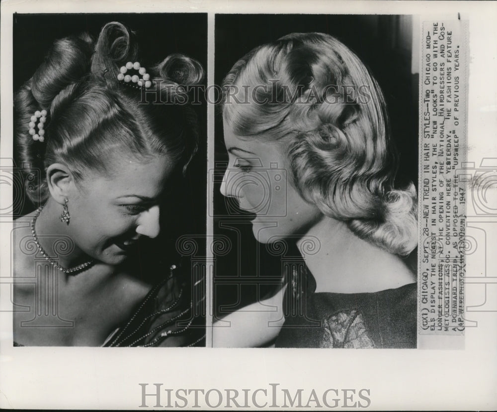 1947 Press Photo Chicago Hairstyle Models at National Hairdressers Convention - Historic Images