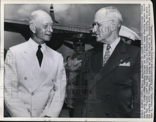 1946 Press Photo President Harry S. Truman, John Caskie Collet in Kansas City - Historic Images