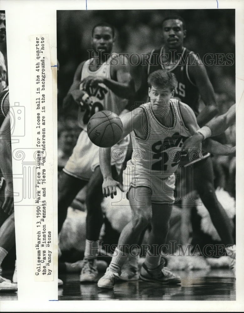 1990 Press Photo Cleveland Cavaliers Mark Price in Philadelphia 76ers Game - Historic Images