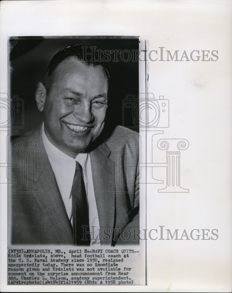 1958 Press Photo Eddie Erdelats US Naval Academy Football Coach Resigns- Historic Images