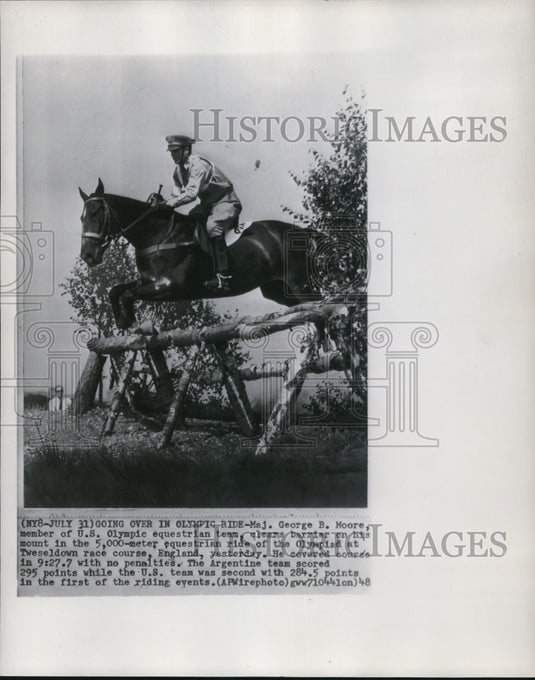 1948 George Moore Crosses Barrier On His Mount In 5,000 Meter Ride - Historic Images