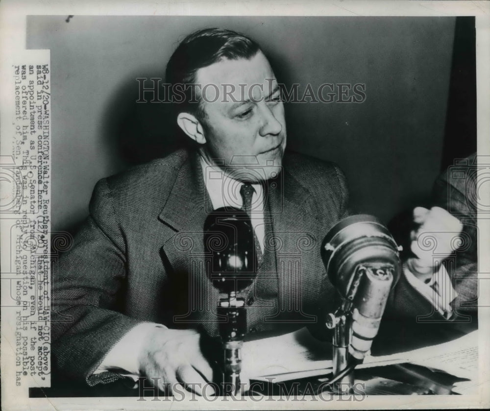 1951 Walter Reuthers President of UAW - Historic Images