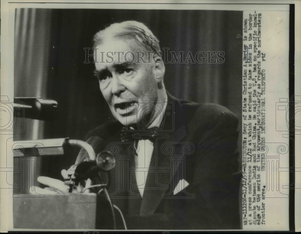 1959 Press Photo Christian A.Herter,Secy of State show at Press Conference - Historic Images