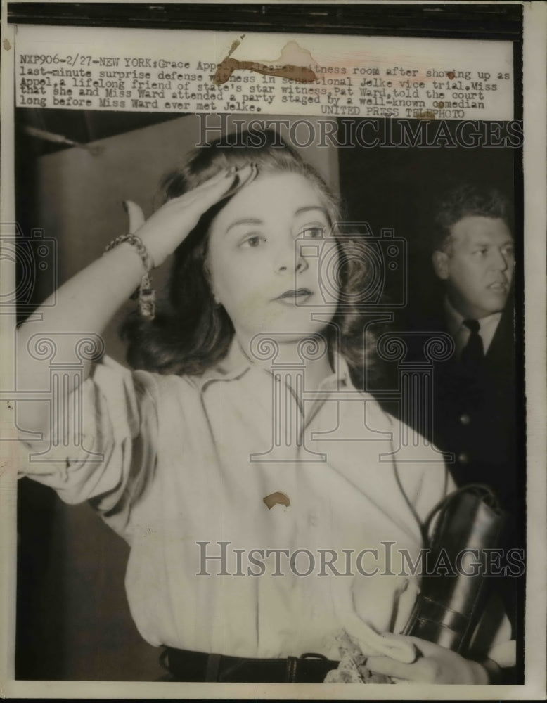 1953 Press Photo Grace Appel Witness in Jelke Vice Trial, New York - nef19274-Historic Images