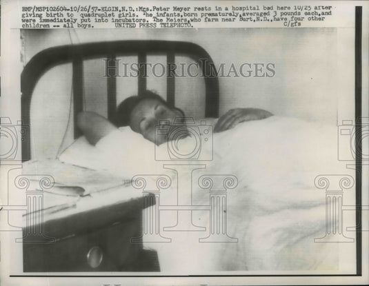 1957 Press Photo Mrs. Peter Meier in Elgin, ND Hospital after Quadruplets Born - Historic Images