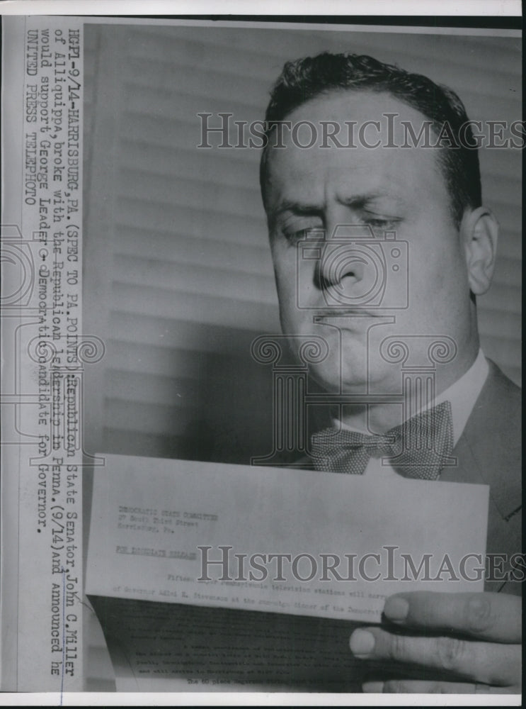 1954 Press Photo Senator John C Miller of Alliquippa - nef22158-Historic Images