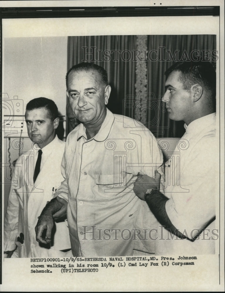 1965 Pres Johnson Shown Walking In His Room  - Historic Images