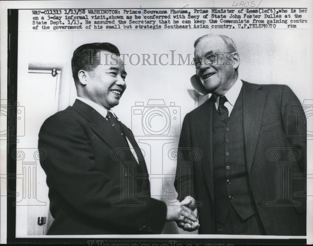 1958 Prince Souvva Phouma,Prime Minister of Laos and John Dulles - Historic Images