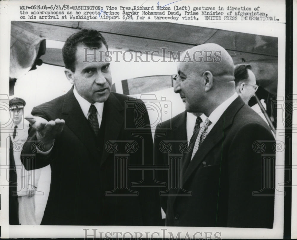 1958 Press Photo Richard Nixon Greets Prince Sardar Mohammed Daud of Afghanistan - Historic Images