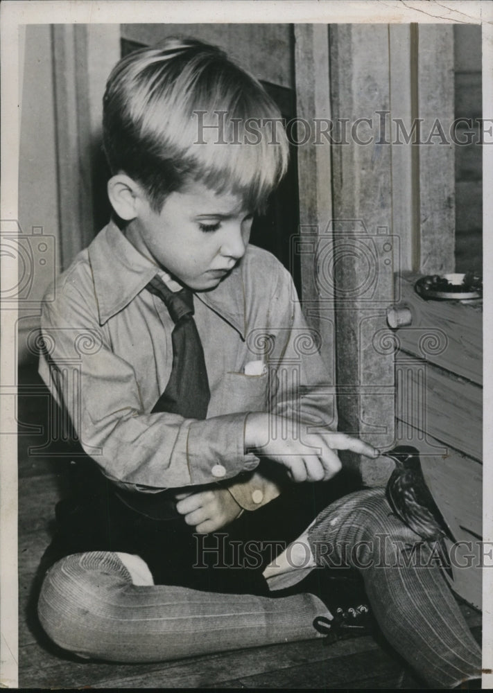 1937 Bobby Boyd with Cedar Waxwing Bird, Kindergarten Mascot, Duluth - Historic Images