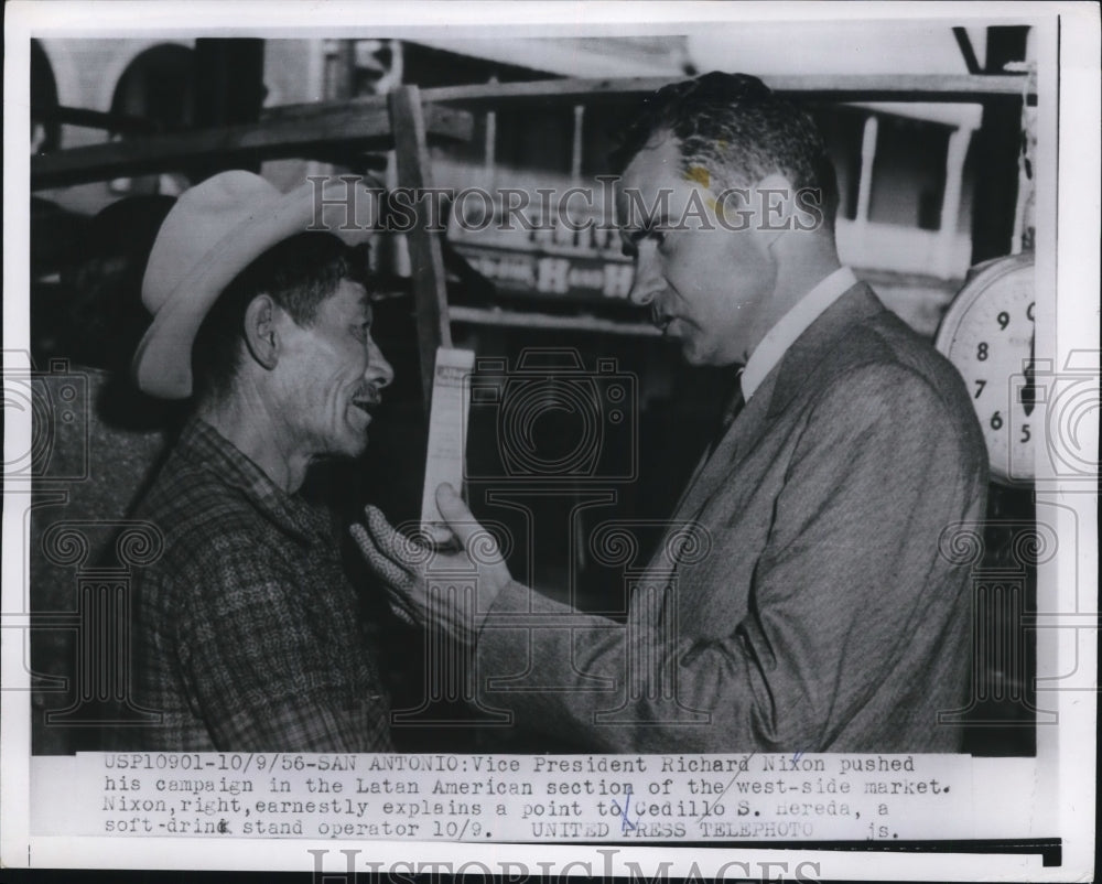 1956 Richard Nixon w Latino Street Vendor in San Antonio, Texas - Historic Images