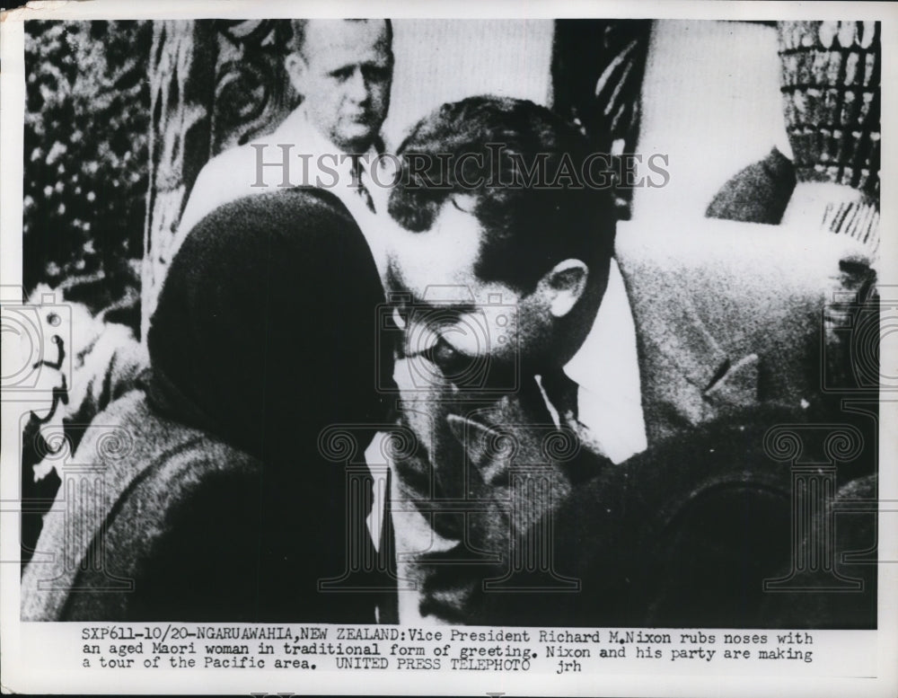 1953 Richard Nixon Rubs Noses with Maori Woman, New Zealand - Historic Images