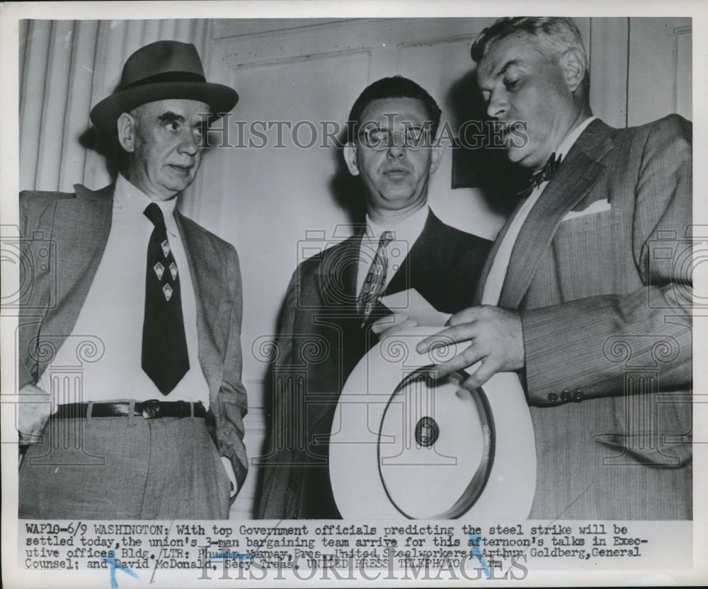 1952 Press Photo Philip Murray, Arthur Goldberg, David McDonald in Washington DC - Historic Images