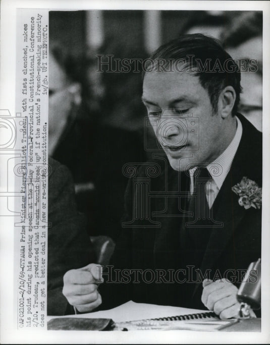 1969 Press Photo Pierre Elliot Trudeau,Canada's Prime Minister during speech-Historic Images
