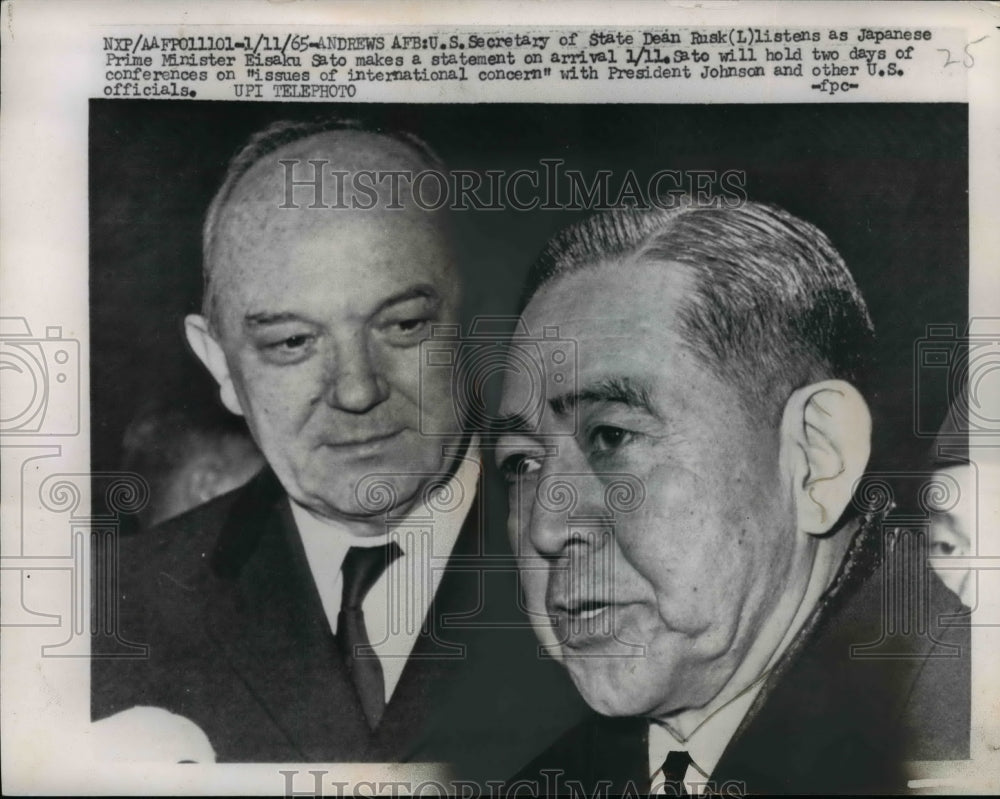 1965 Press Photo Dean Rusk, Eisaku Sato at Andrews Air Force Base - nef29627-Historic Images