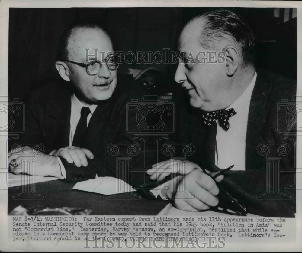 1952 Owen Lattimore, Attorney Thurmond Arnold at Senate Hearing - Historic Images