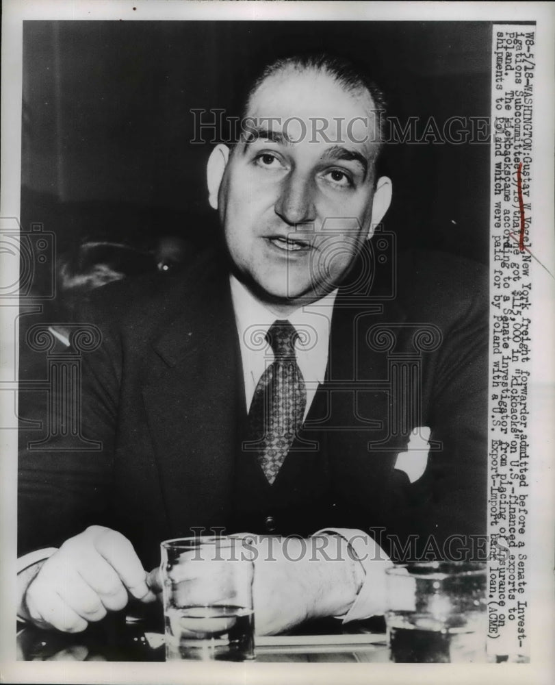 1949 Press Photo Gustav W. Vogel at Senate Investigations Subcommittee Hearing - Historic Images