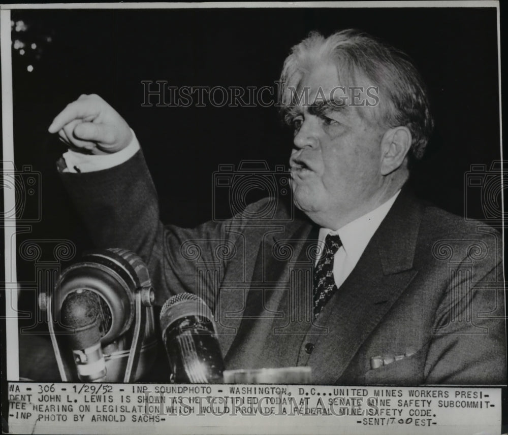 1952 Press Photo John L. Lewis at Senate Mine Safety Hearing, Washington, D.C.-Historic Images