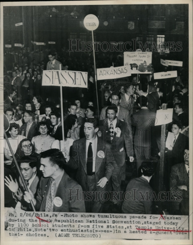 1948 Press Photo Tumultuous Parade for Stassen During Mock Rep National Conven - Historic Images