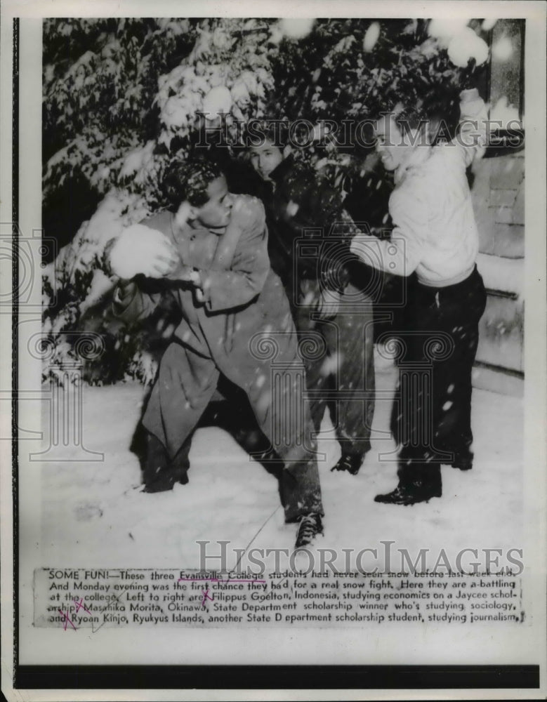 1953 Snowball Fight at Evansville College, Indiana  - Historic Images