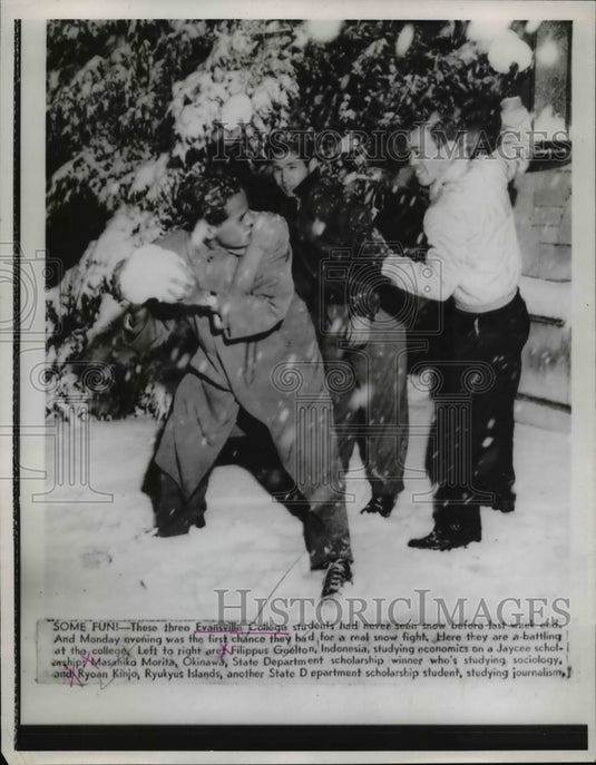 1953 Snowball Fight at Evansville College, Indiana  - Historic Images