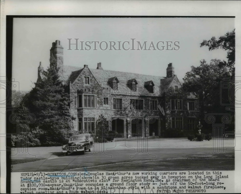 1952 Press Photo Douglas MacArthur's New Working Quarters in Tudor-Esque Castle - Historic Images