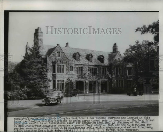1952 Press Photo Douglas MacArthur's New Working Quarters in Tudor-Esque Castle - Historic Images