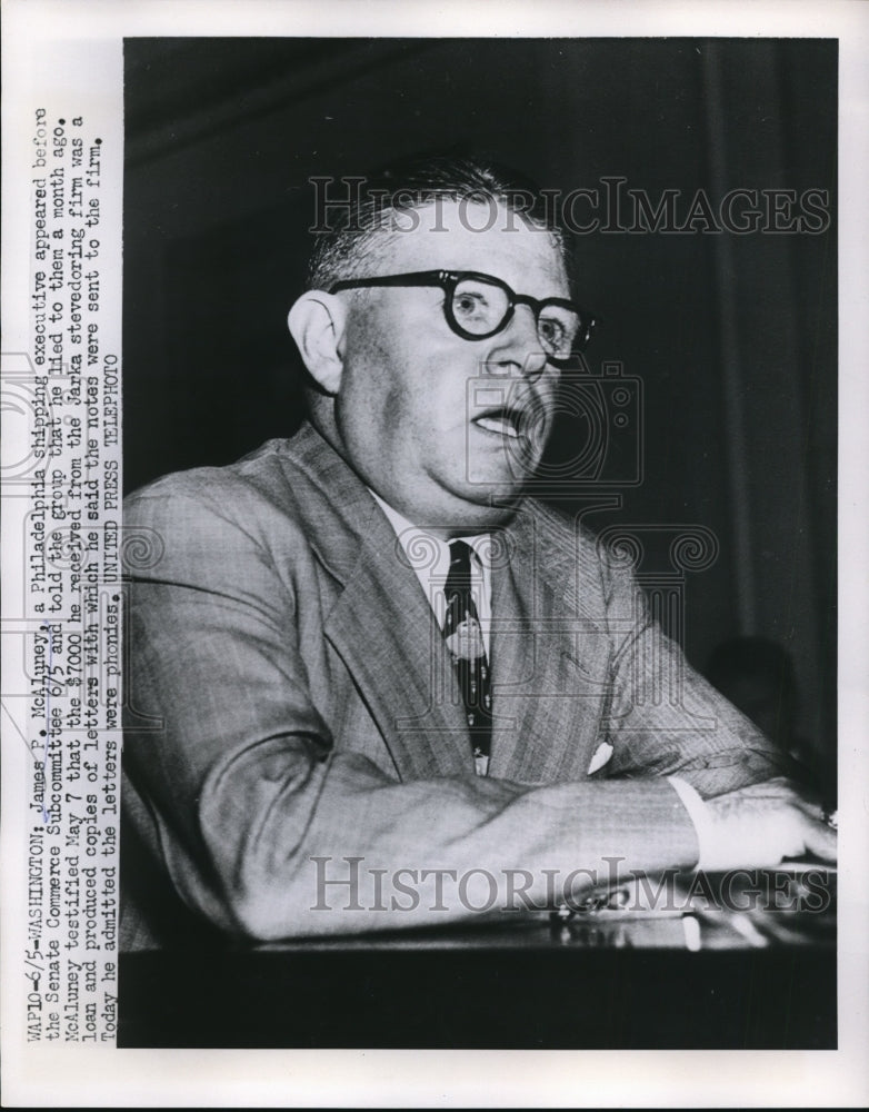 1953 Press Photo James P. McAluney at Senate commerce Hearing, Washington - Historic Images