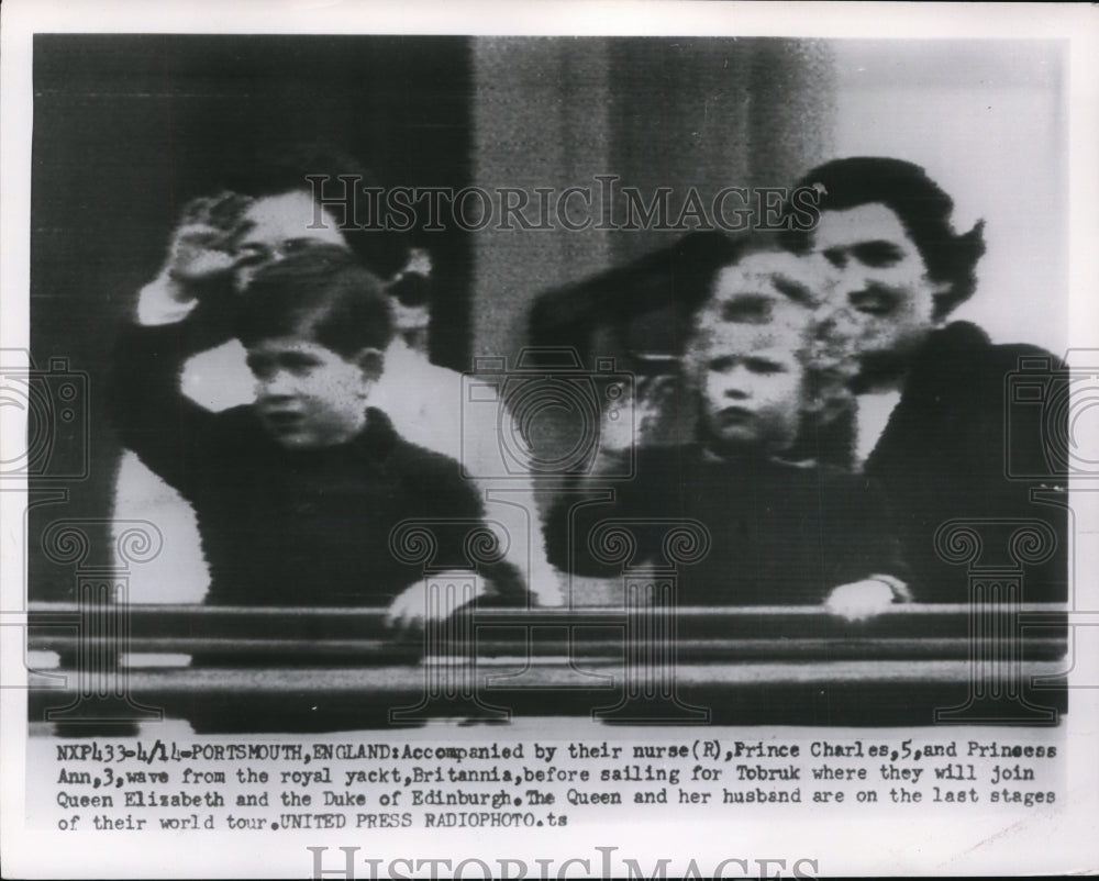 1954 Press Photo Prince Charles, Princess Ann on a Royal Yackt, Britannia-Historic Images