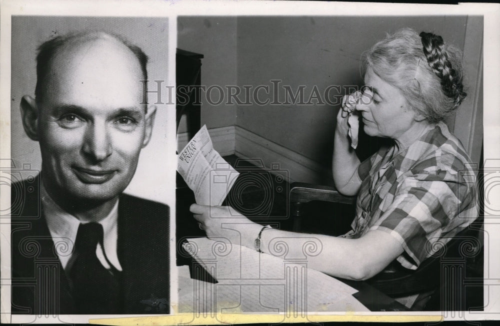 1952 Press Photo Ester Stockwall wipes away tears of joy as she reads telegram - Historic Images